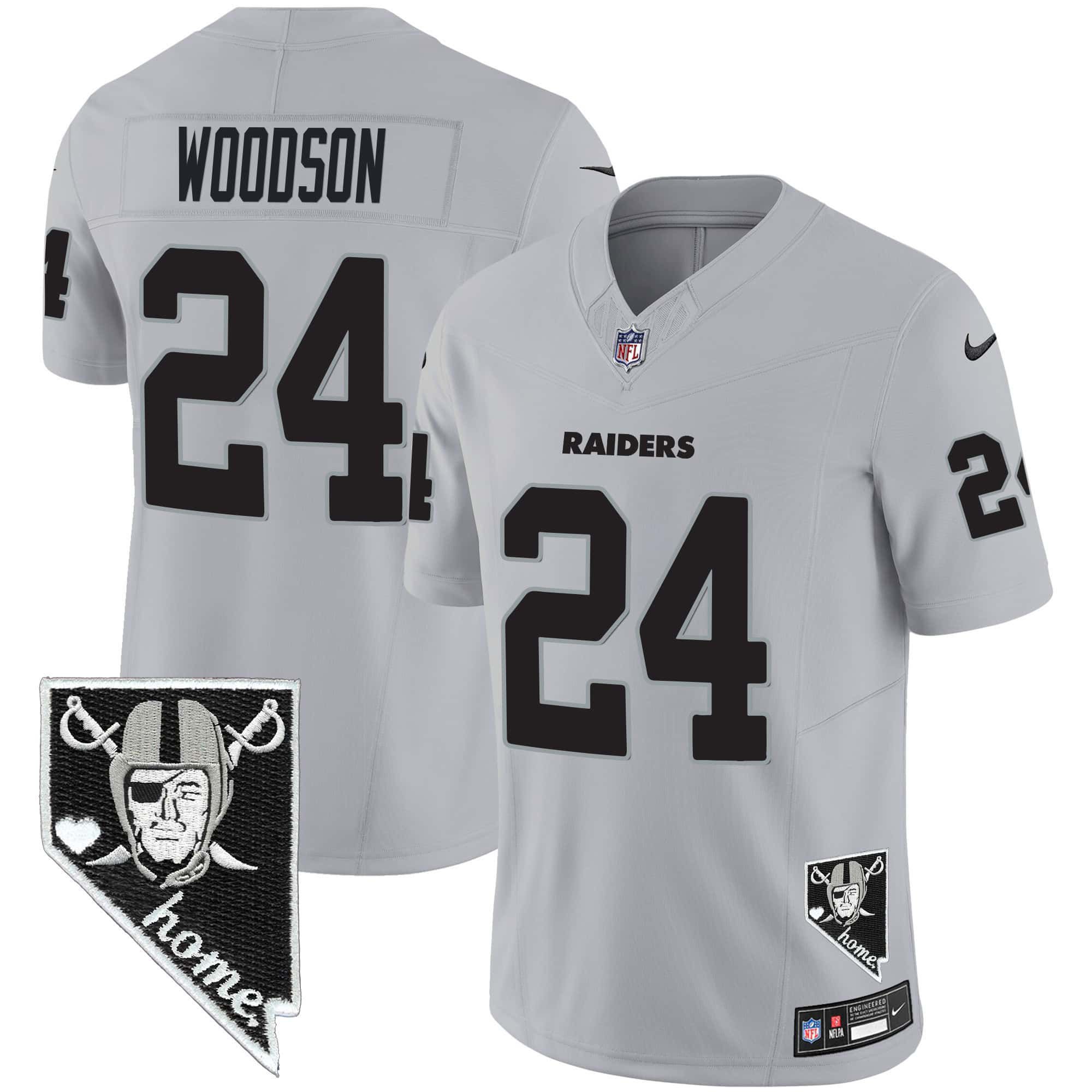Men Oakland Raiders #24 Woodson Grey 2024 Nike Nevada Home Patch Vapor NFL Jersey